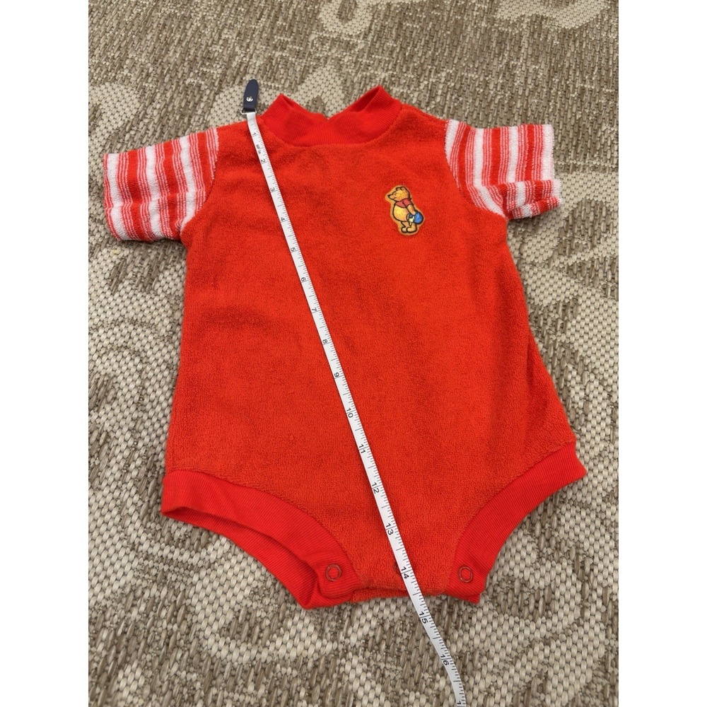 Vintage 70s Sears Winnie the Pooh Baby Romper Red Terry Cloth Size S 3-6, 6-9